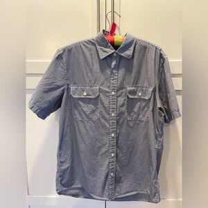 MICHAEL Michael Kors Shirt Blue White CheckerButton Down Short Sleeve Mens Sz L